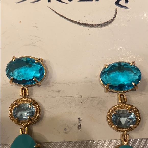 Crystal topaz and gemstone earrings 2” drop - Picture 3 of 7